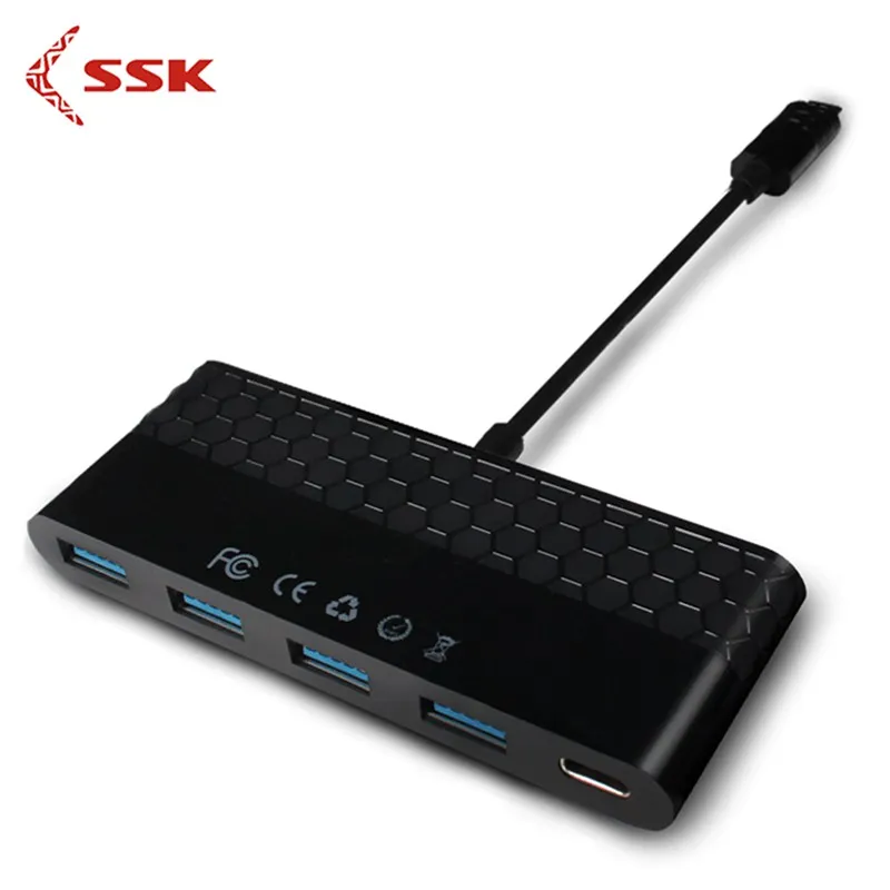 

SSK многофункциональный адаптер Type-C Hub Type-C to type-C + 4 порта USB3.0 адаптер Type-C с высокоскоростным кабелем передачи данных PD Chargering