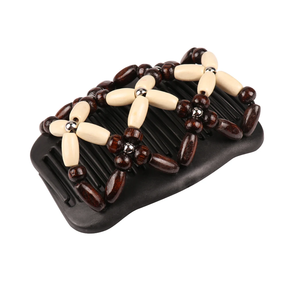 

Double Beaded Hair Comb Clip Magic Easy Wood Bead Elasticity Hairpin Stretchy Women Hair Brush Style Accessories