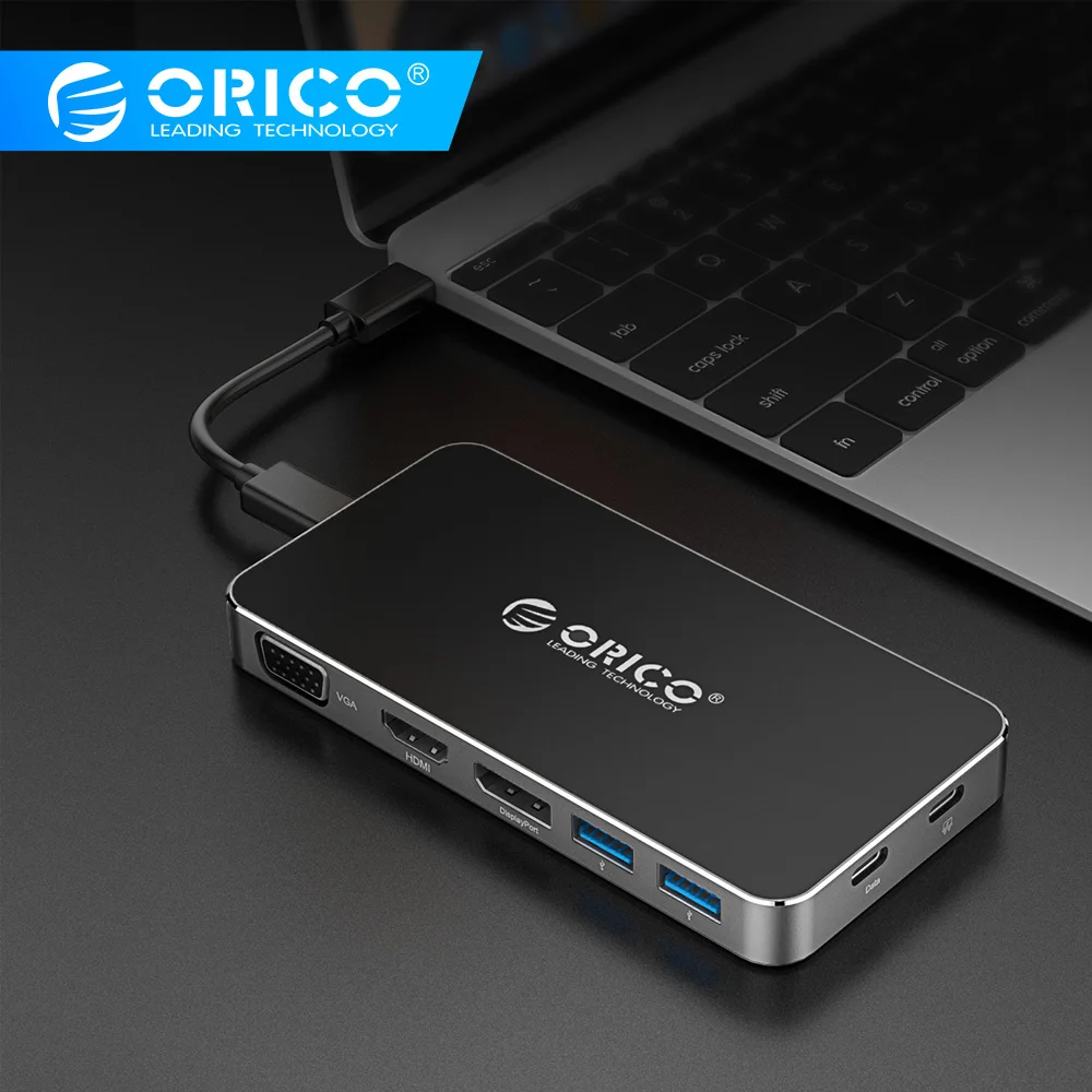 ORICO 8 in 1 Type-C Docking Station Multifunction HUB Laptop Splitter USB C to DP HDMI VGA with 2*USB 3.0 Converter PD |