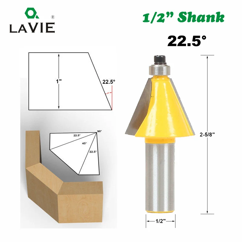 LAVIE 1 шт. 1/" хвостовик 11,25 15 22,5 градусов фаска и коническая фреза для отделки кромки бит две флейты деревообрабатывающие фрезерные режущие биты MC03062 - Длина режущей кромки: 22.5 Degree