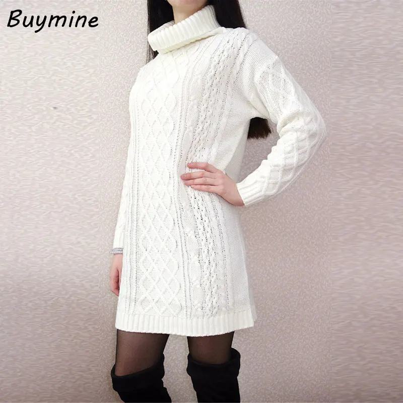 Knitted Winter Warm Dress 2017 Women Turtleneck Sweater White Dresses With Long Sleeve | Женская одежда