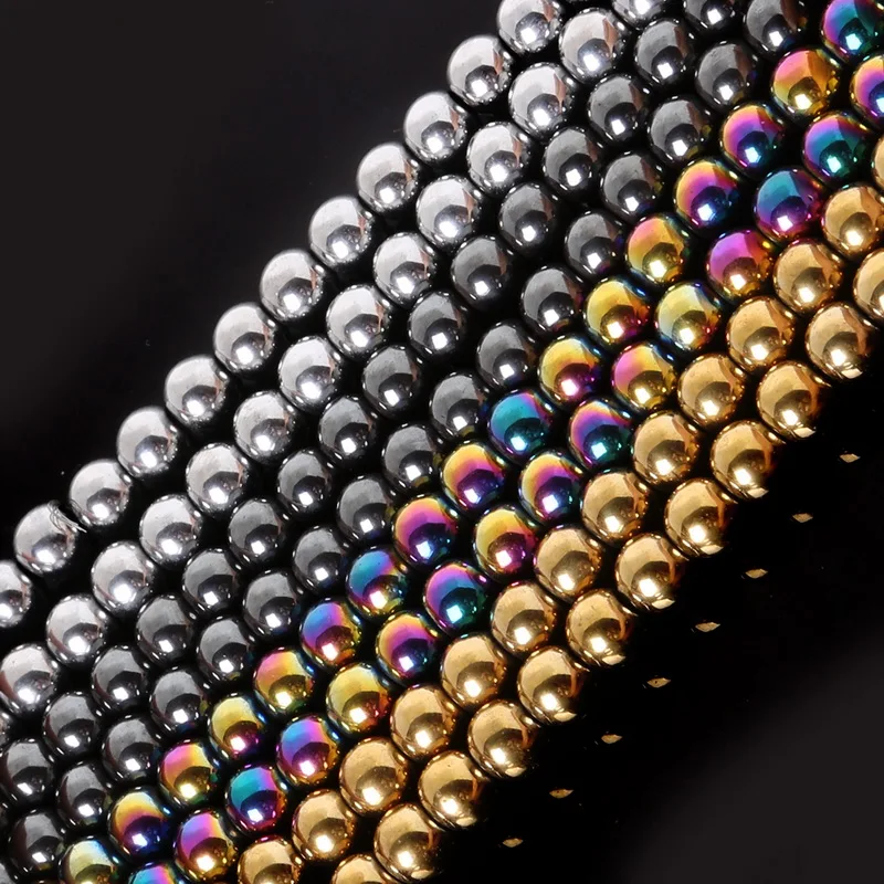 wholesale Natural Stone Gold/ Black /Mixed Plated Hematite Beads 8 MM 16&quot Per Strand Round Loose Bead for DIY Necklace | Украшения и