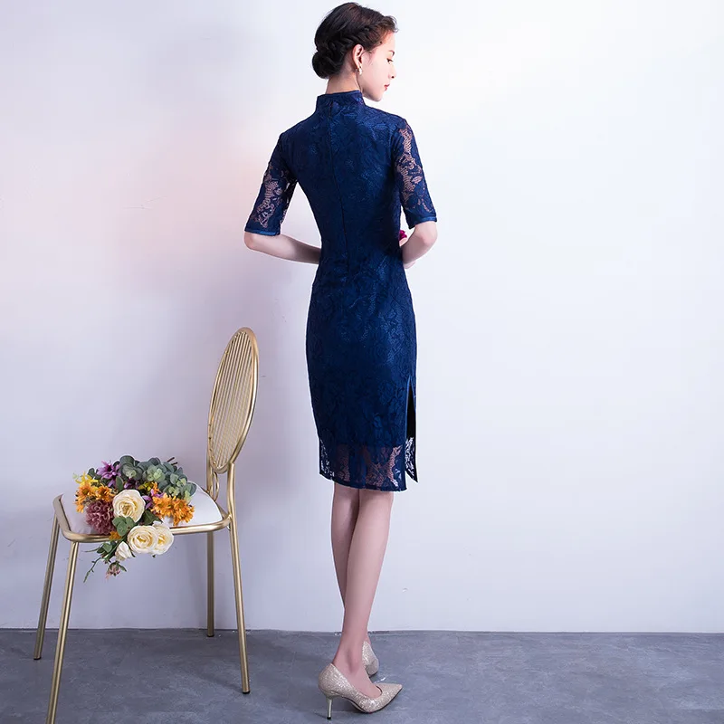 Cheongsam Blue Qi Pao современное китайское свадебное платье кружевное невесты Qipao 2018