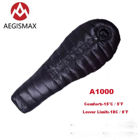AEGISMAX A800/A1000 серии Открытый Кемпинг Туризм супер гусиный пух утолщаются держать теплый Мумия спальный мешок 800FP - Цвет: A1000-Black