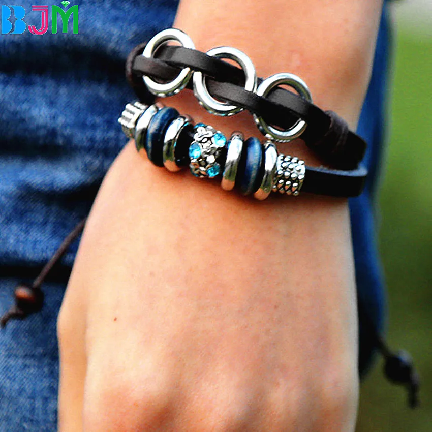 Bracciali Донна кожаный браслет Нержавеющая сталь наручники и мягкий цветок