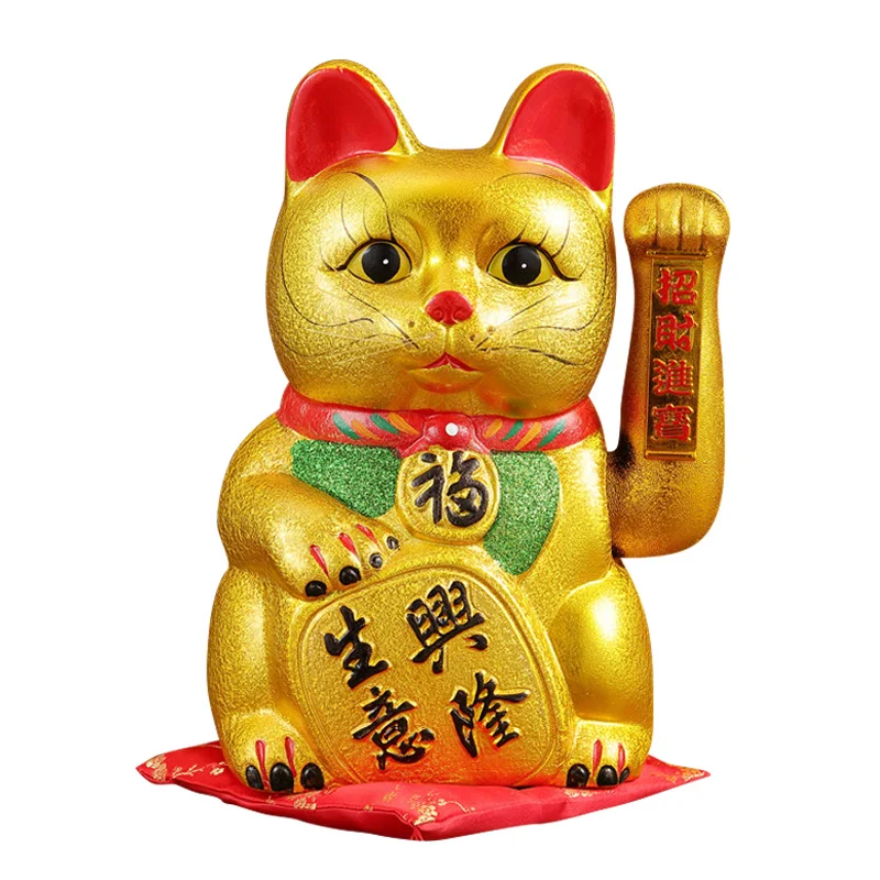 Большой 17 дюймов золото керамика Lucky Cat статуэтки Фен Шуй богатство украшения электрический махать трясущимися руками украшения дома аксессуары