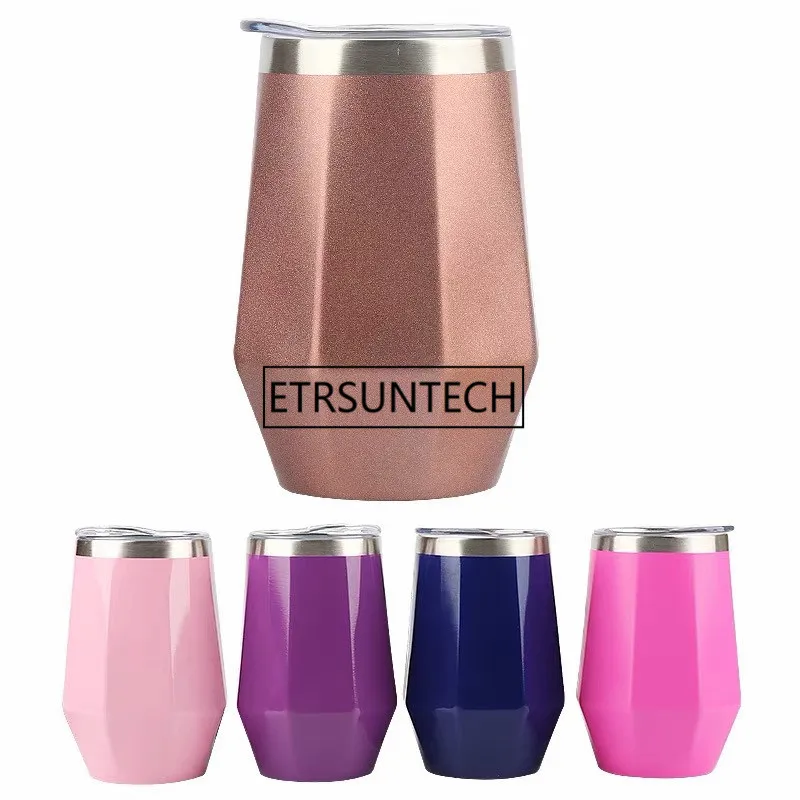 

12oz Diamond Egg Cups Wine Tumbler Double Wall Stainless Steel Beer Vacuum Insulated mug drinking coffee Wine Red Cups
