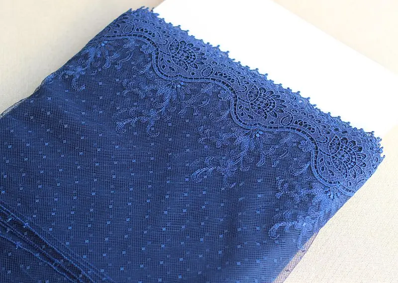 2y/лот 13 см в ширину вышитый тюль сетка с кружевной отделкой ~ синяя Красивая