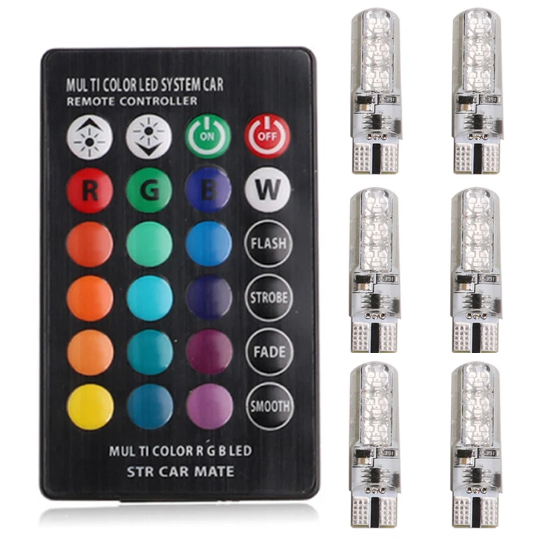 CROSSTIGER светодиодный T10 W5W 194 168 ламп 5050 6 Smd RGB с пультом дистанционного управления