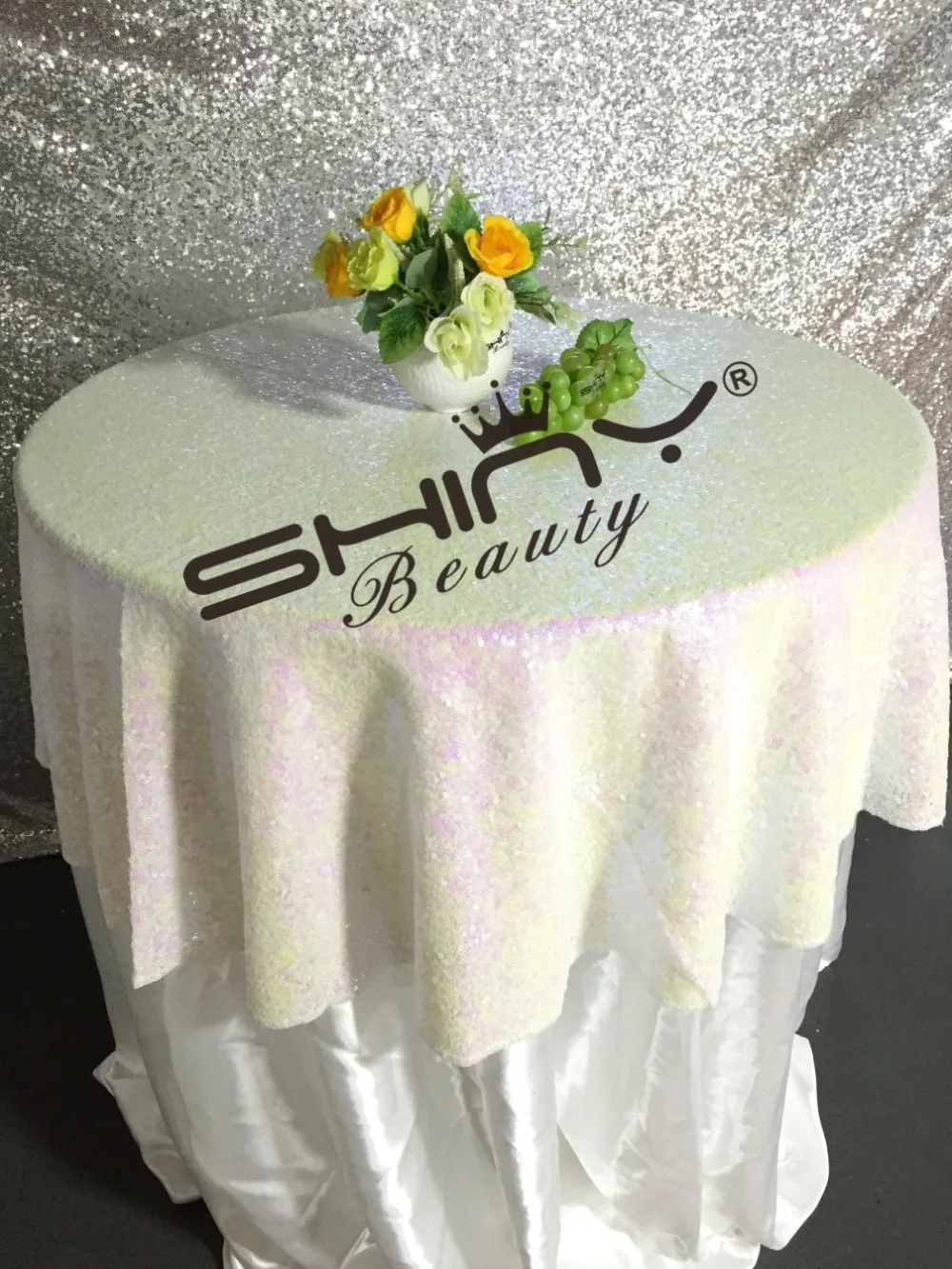 ShinyBeauty 108in круглый изменен белый блесток скатерть Shimmer круглый стол Лен для Свадебная вечеринка Shipping-927k