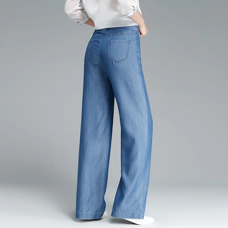 Новинка, женские тонкие джинсы, женские свободные джинсы с широкими штанинами, светильник, голубые, потертые, мягкие, прямые, длинные джинсы для отдыха с поясом, S 5XL