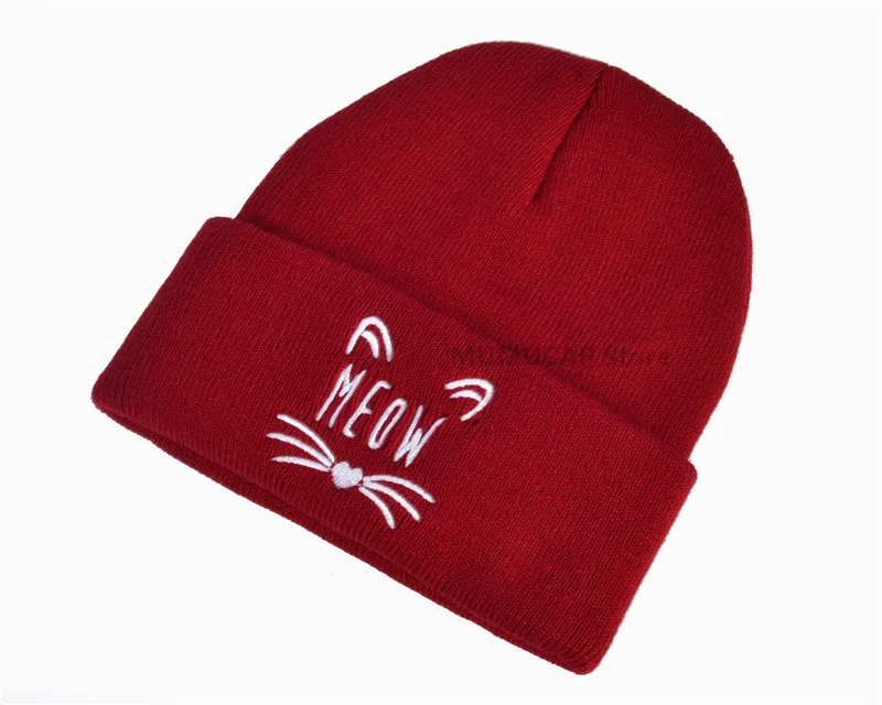 Женская зимняя шапка с вышивкой Meow мужские шапки женские шапочки теплая хип хоп
