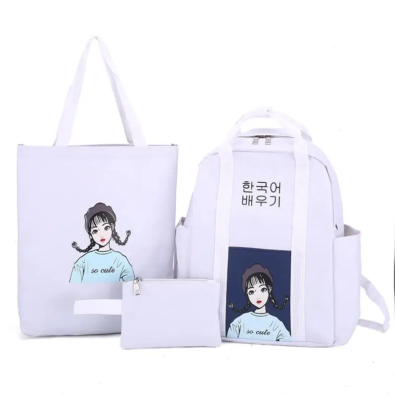 White girl Модный женский рюкзак, 3 шт., новинка, нейлоновый рюкзак, Mochilas, женский рюкзак с милым рисунком, школьный рюкзак для девочек-подростков - Color: White girl