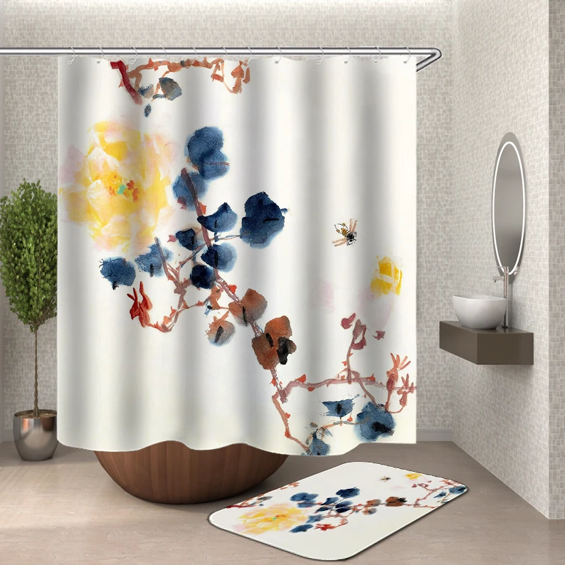 Floral shower curtain fabric 3d bathroom shower curtains bathroom curtain hooks waterproof water repellent bathroom or mat - Цвет: HY30