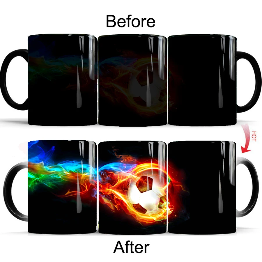 Футбол Цвет ed пламени Кофе кружка 11oz Творческий изменен кружки подарок сюрприз