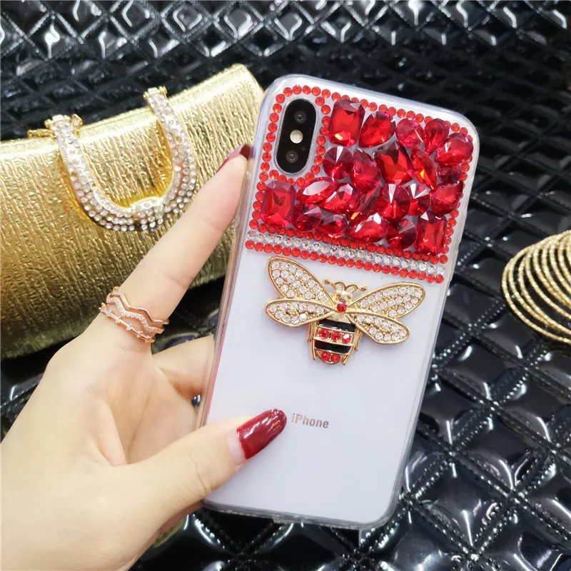 Модный 3D металлический чехол для телефона LaMaDiaa с Пчелкой и стразами iPhone 11 12 pro mini 7