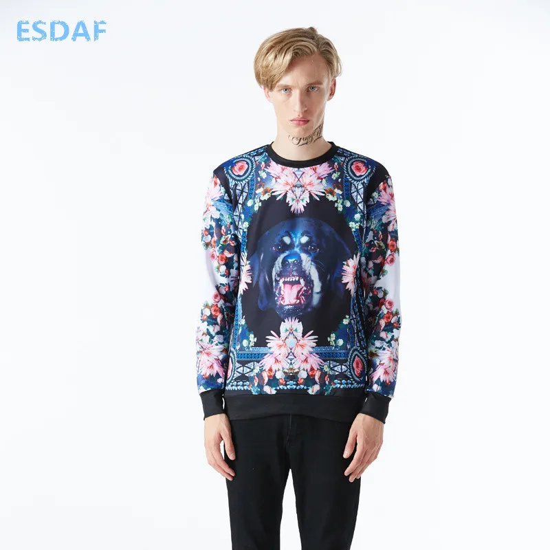 Esdaf осень-зима Мода Собака древних цифровой печати Для мужчин Толстовки с