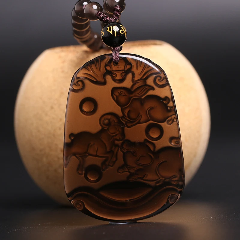 Ожерелье с подвеской из натурального камня со льдом и обсидианином для женщин |