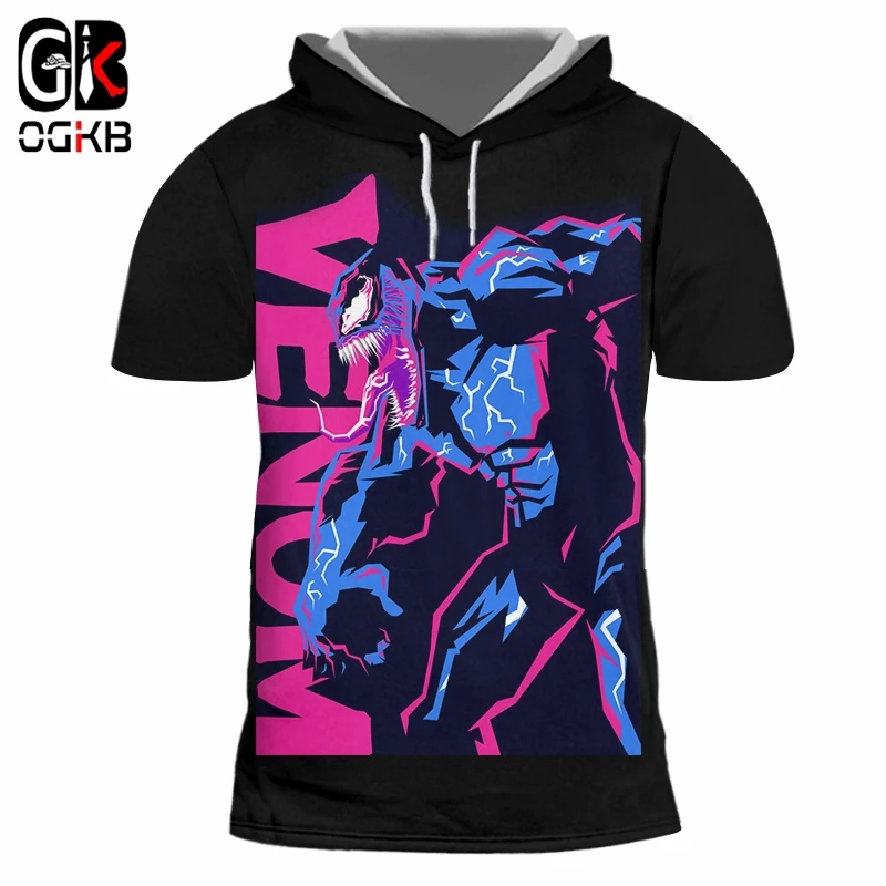 Мужская футболка с капюшоном OGKB коротким рукавом и 3D принтом в виде чипов яда хип