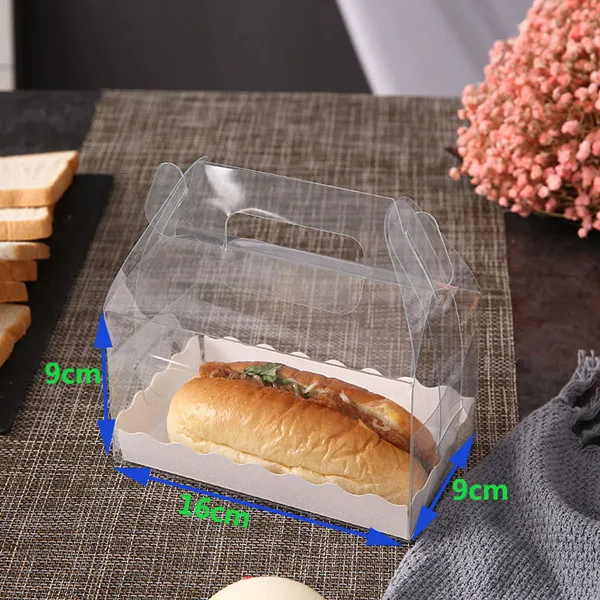 10set Clear Plastic Bakery Cookies christmas board holder Boxes container roll cake paper packaging baking with pad handle - Цвет: 16x9x9cm