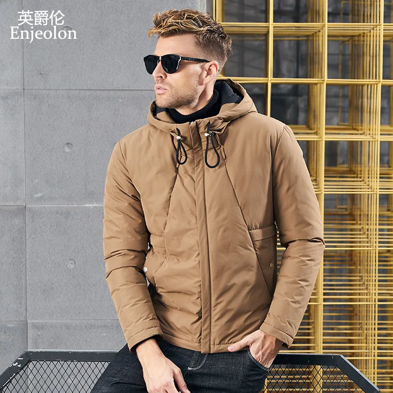 Мужская стеганая куртка Enjeolon черная Толстая хлопковая парка с капюшоном размеры