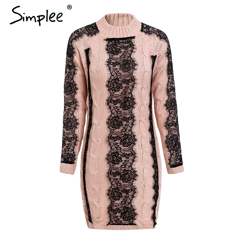 Женское платье Simplee на осень зиму с вязаными жгутами элегантное кружевное