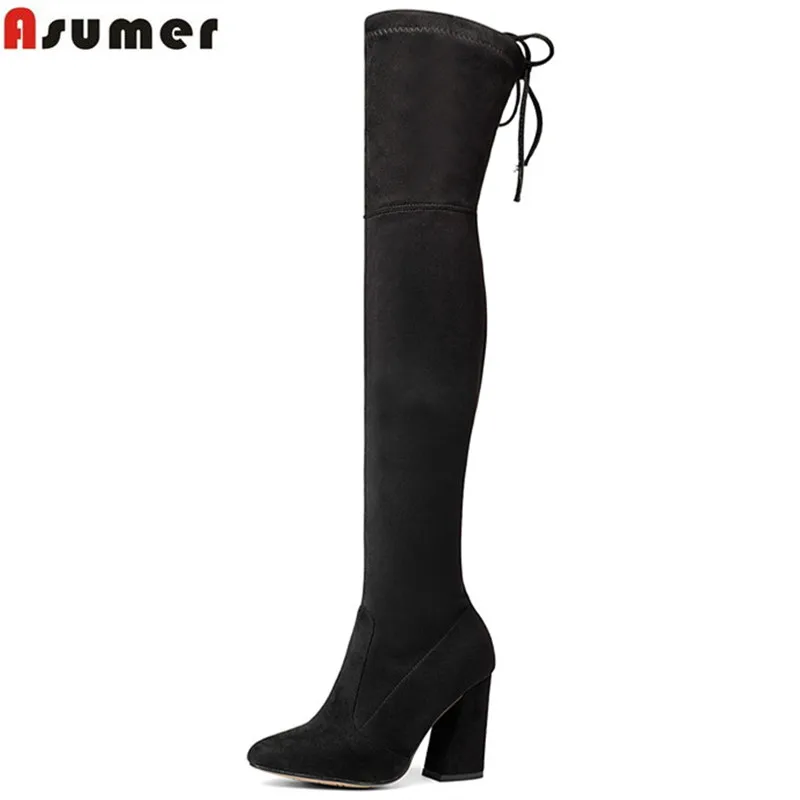 Женские сапоги выше колена Asumer из искусственной замши на высоком квадратном