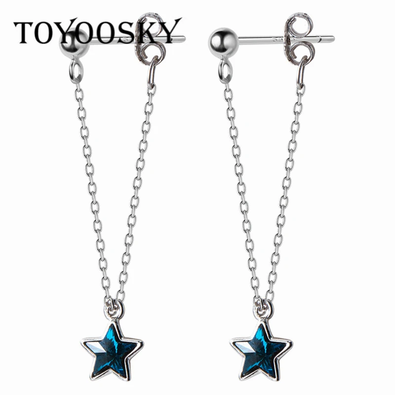 

Серьги-подвески TOYOOSKY со звездами женские, ювелирные изделия из стерлингового серебра 925 пробы с синими кристаллами и пятиконечными звездам...