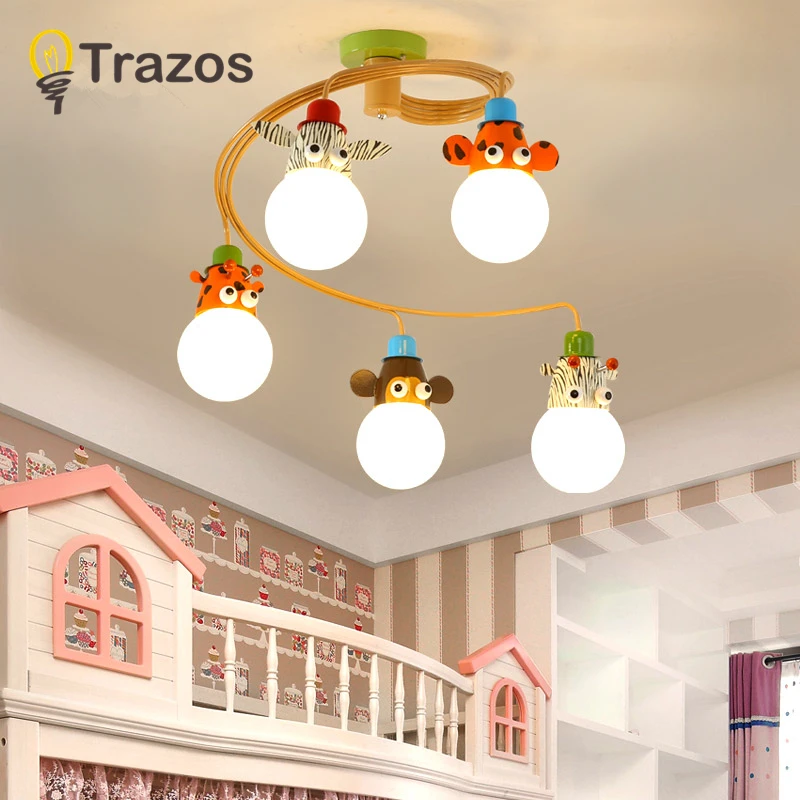 TRAZOS Мультфильм Led Детская люстра освещение для детской комнаты ткань абажур Люстра для мальчиков Спальня блеск для девочек Lustresa