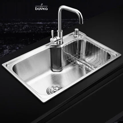 

Матовая кухонная раковина Bayka 201 / 304 из нержавеющей стали с начесом, ситечко для слива в сборе, корзина, кран, диспенсер (по желанию)