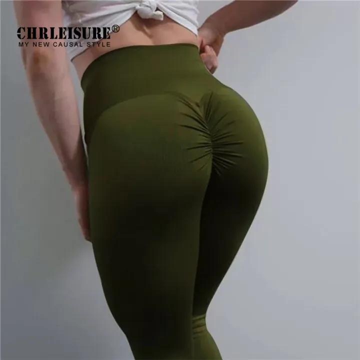 green CHRLEISURE VIP Леггинсы Женские однотонные с высокой талией леггинсы для фитнеса - Цвет: green