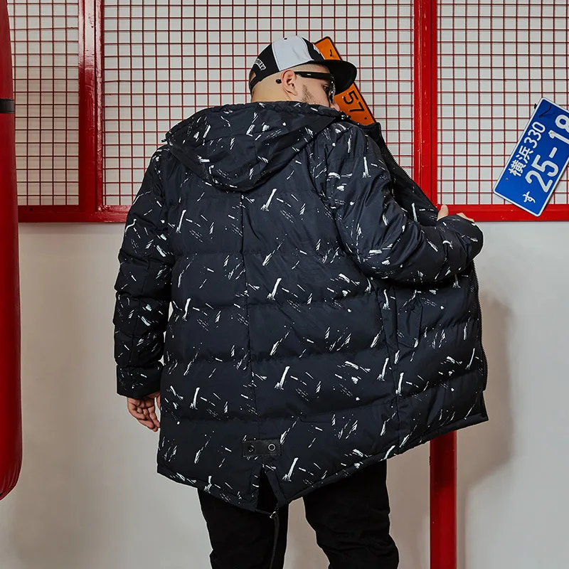 Новинка зимы для мужчин большой размеры M-4XL 5XL 6XL пальто с капюшоном волна модный принт парка теплая хлопковая куртка 140 кг