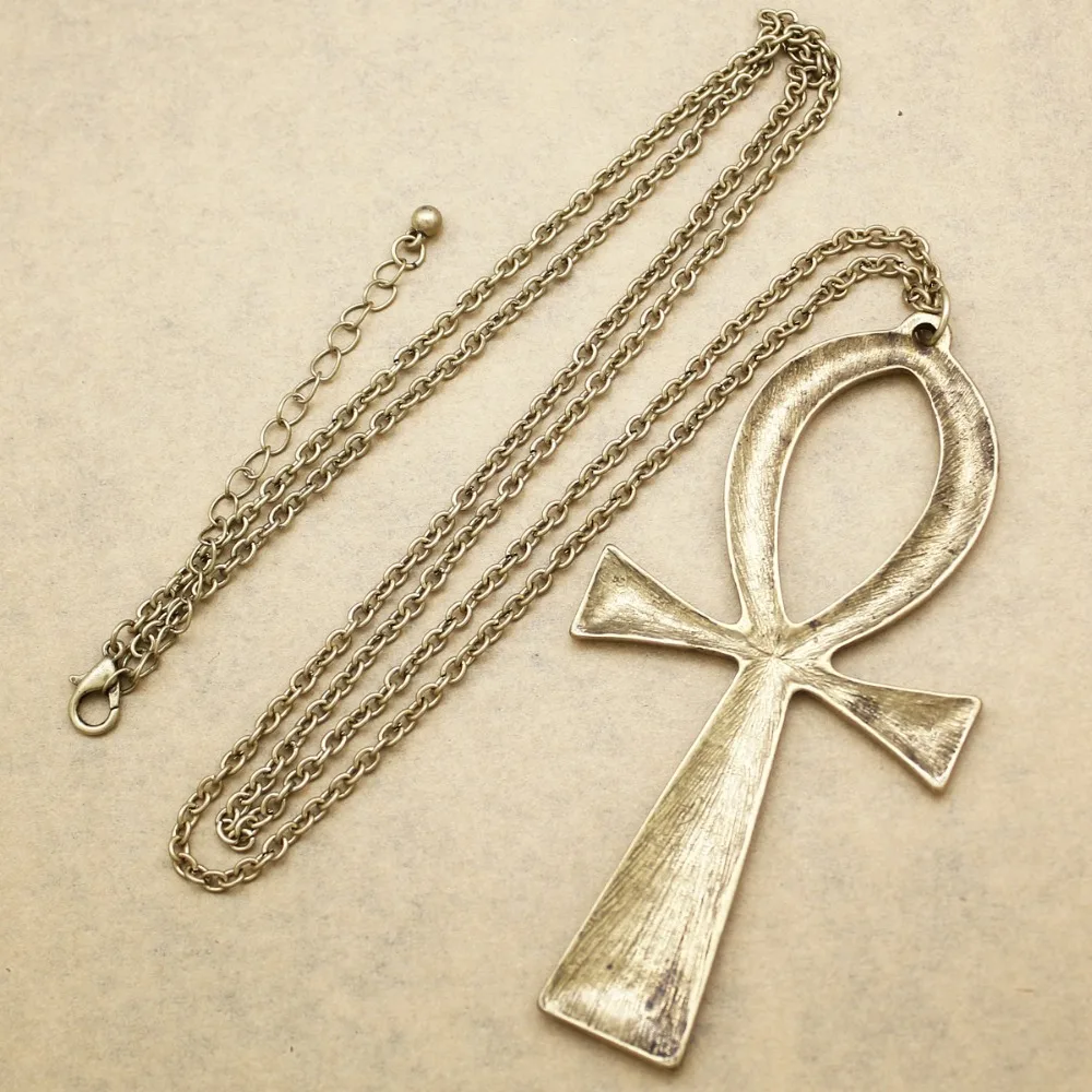 10x5cm Vintage Gold Silver Egyptian Life Big Ankh Cross Pendant Long Chain Sweater Necklace Jewelry Dropshipping