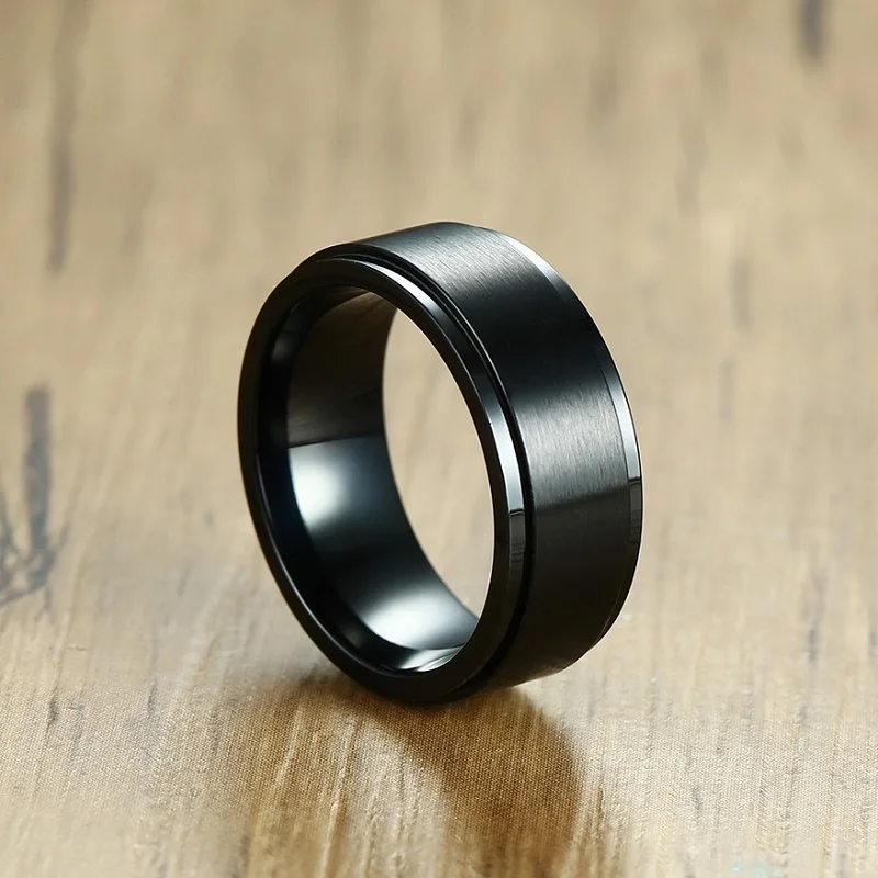 

Recommend Fashion Stainless Steel Black Color Mens Spinner 8mm Rings Party Trendy Jewelry Man Ring Size 8 9 10 11 12 13