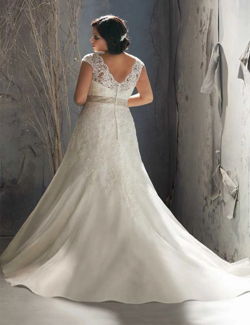 Плюс Размеры свадебное платье 2017 v образным вырезом органзы суд Поезд Длинные