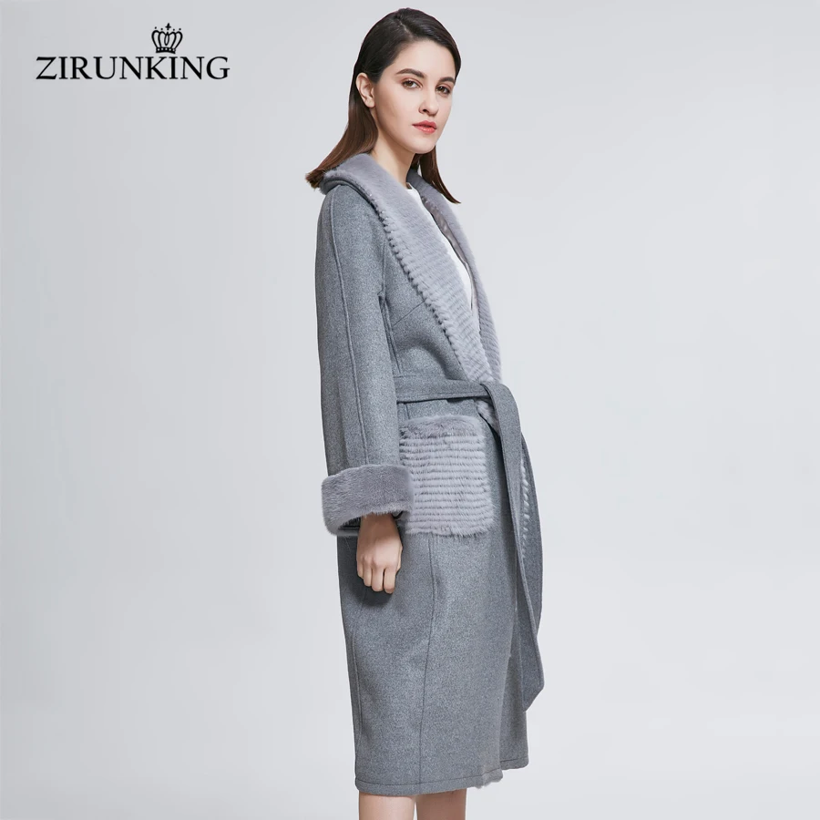 ZIRUNKING модное женское пальто из меха норки, длинное шерстяное модное шерстяное длинное пальто, Женское пальто из натурального меха, уличная одежда ZC1813