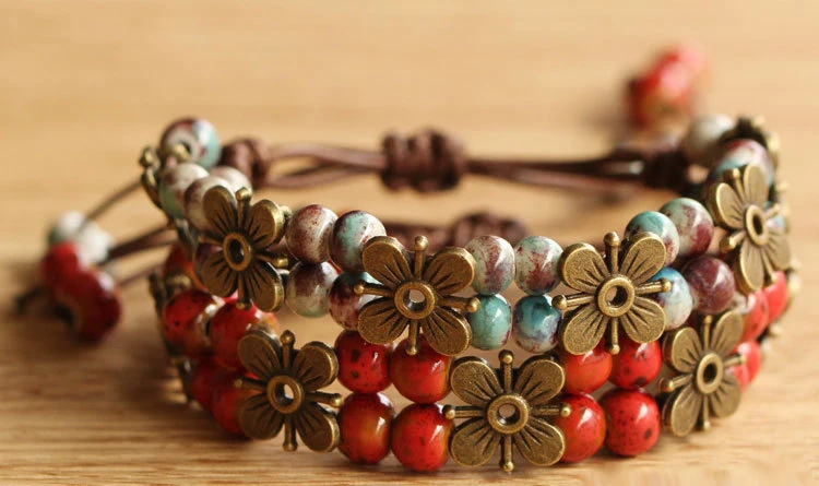 Хит богемные ювелирные браслеты керамический кожаный браслет и для женщин