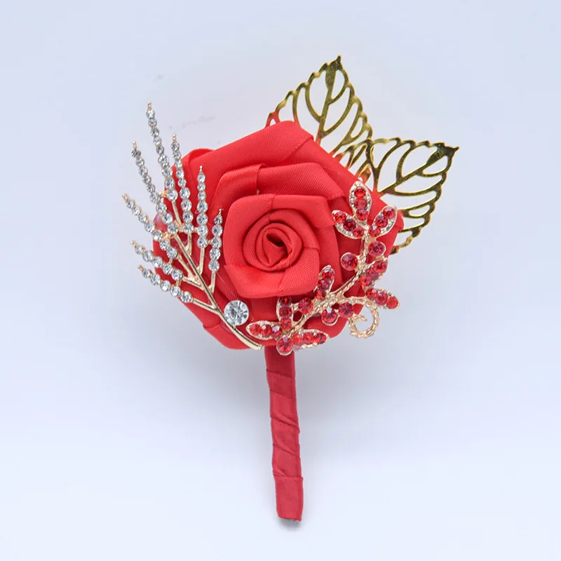 JaneVini Chinese Red Grooms Corsage Wedding Gold Leaf Beaded Boutonniere Brooch Boutonnieres Men's Suit Pin 2019 |