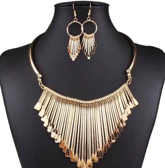 Модные Ювелирные наборы панк ожерелье Серьги Африканский богемный Свадебный винтажный этнический Свадебный позолоченный посеребренный женский ювелирный набор - Окраска металла: Gold