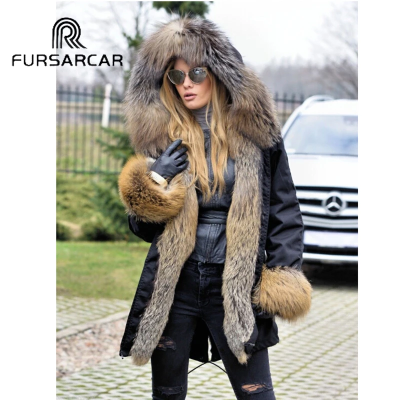 Женское меховое пальто FURSARCAR роскошное зимнее из натурального меха парка с