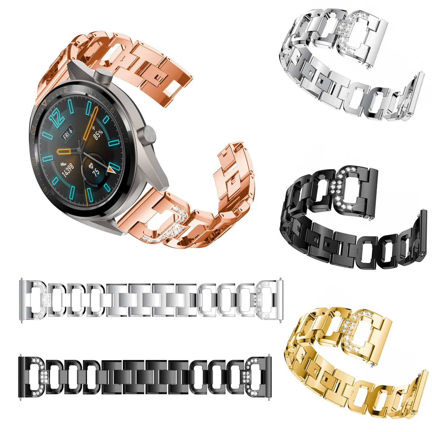 Алмазный ремешок из нержавеющей стали для Huawei Watch GT женский часов Samsung Galaxy 46 мм Gear