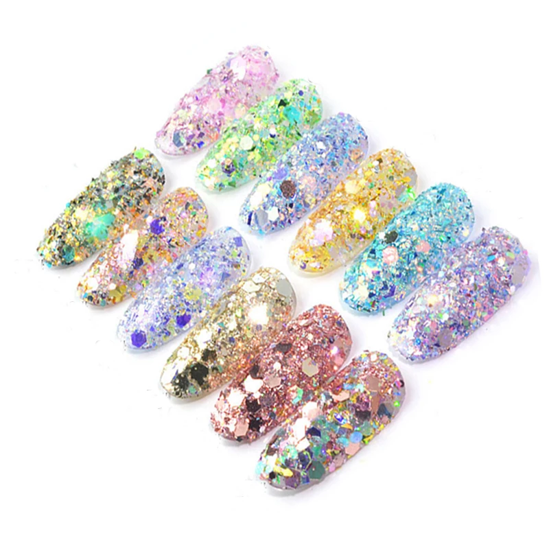 

1 Pack 50Grams Laser Nail Glitter Sequins Mixed Glitters Multi-color Nail Glitter Powder Sequins Powder For Nail Art Glitter