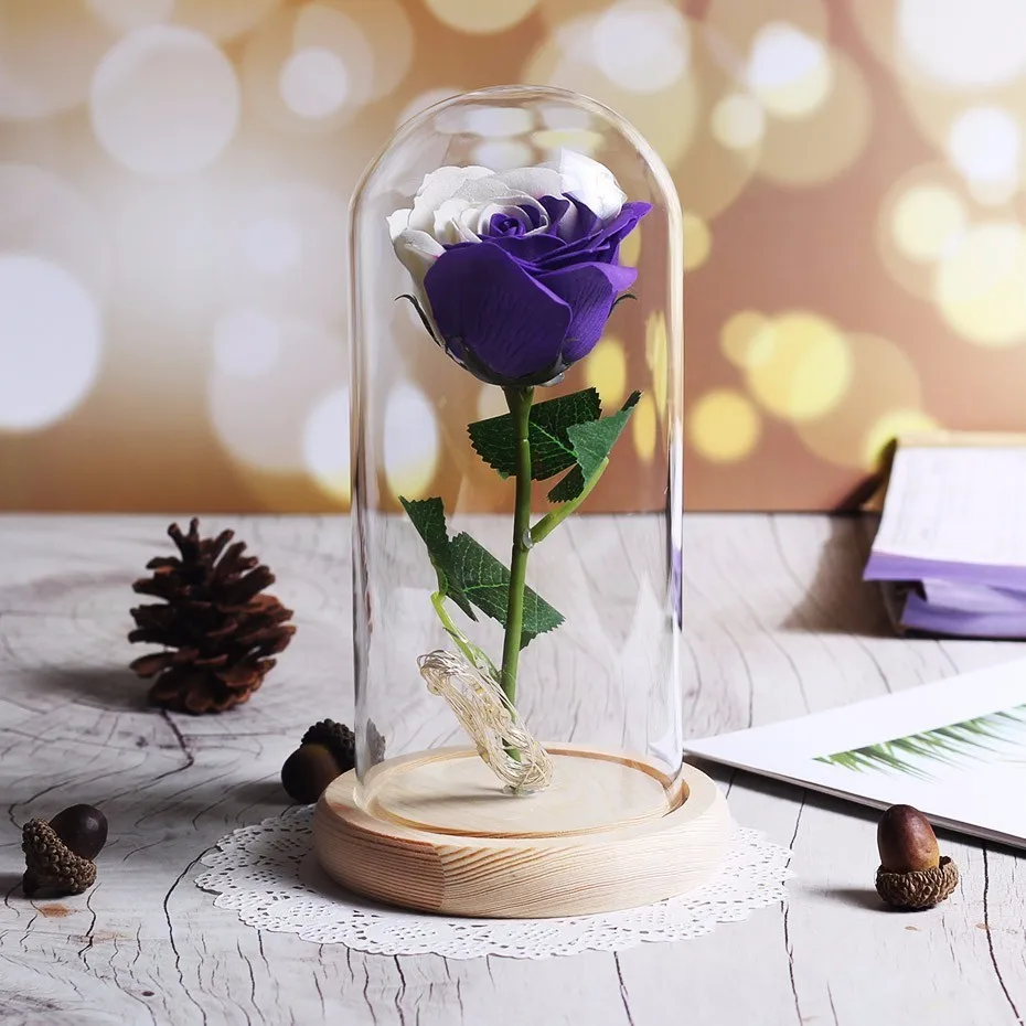 01 Neue schenheit Und Biest Rose In Glaskolben Rose Blume Licht деревянная основа Glas Dome Für Mutter Der Tag Valentines Weihnachten - Цвет: 01