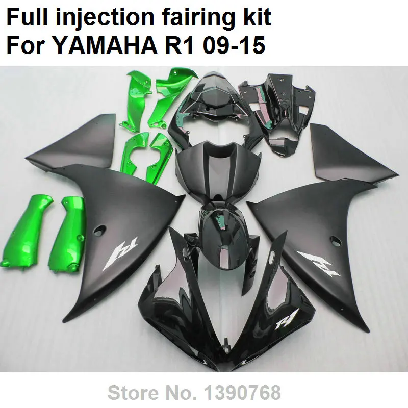 Комплект обтекателей для YAMAHA YZF R1 09 10 11 12 13 14 15 черно зеленые Обтекатели 2009 2015 BN09|kit