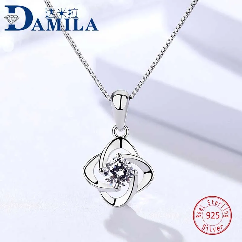 

100% 925 Sterling Silver pendant necklace For Women Retro vintage Rhodium plated CZ stone silver choker jewelry necklaces female
