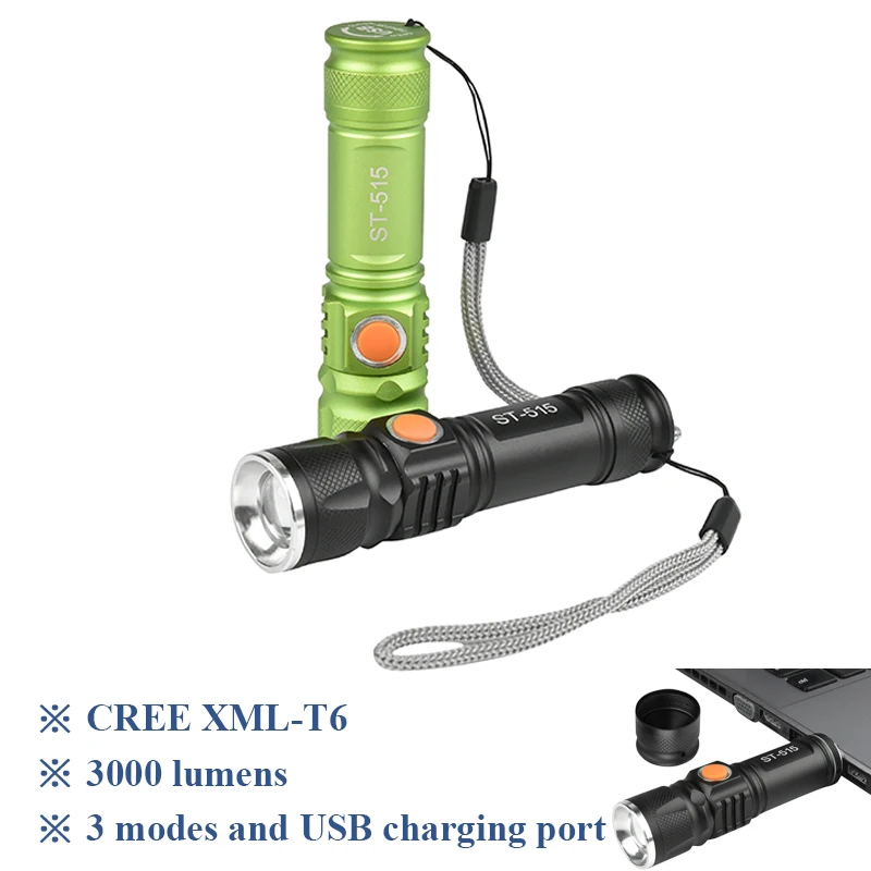 Портативный освещения фонарик с функцией масштабирования USB CREE XML T6 светодиодный