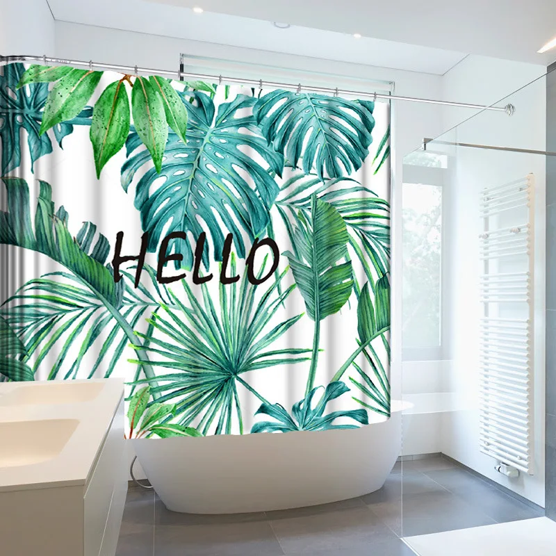 

Green Leaf Pattern Shower Curtains Bathroom Curtain Waterproof Fabric-shower-curtain High Quality Bathroom Products
