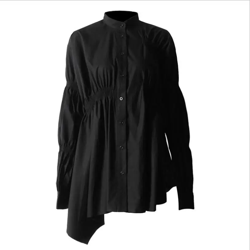 

Long Asymmetrical ruffles shirt female fashion pure color cotton tops shirt was thin lantern sleeve deisgn shirt wq1549 dropship