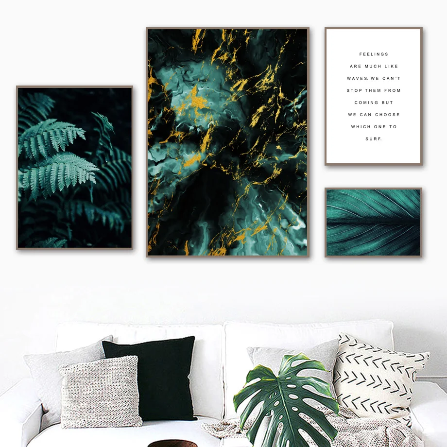 Зеленые папоротники листья мраморные облака цитаты скандинавские постеры и