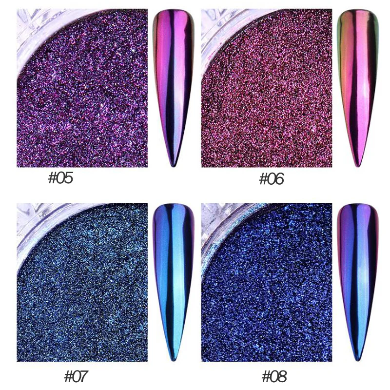 Bittb 8Colors Chameleon Nail Chrome Mirror Effect Pigment Glitter Powder Manicure Design Kit Holographic Dust | Красота и здоровье